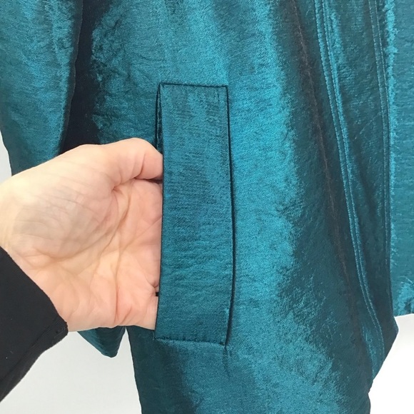 Chico’s Lustrous Shine Sindy Blazer Jacket Button-Up Cocktail Party Teal Size 0 - Picture 6 of 10